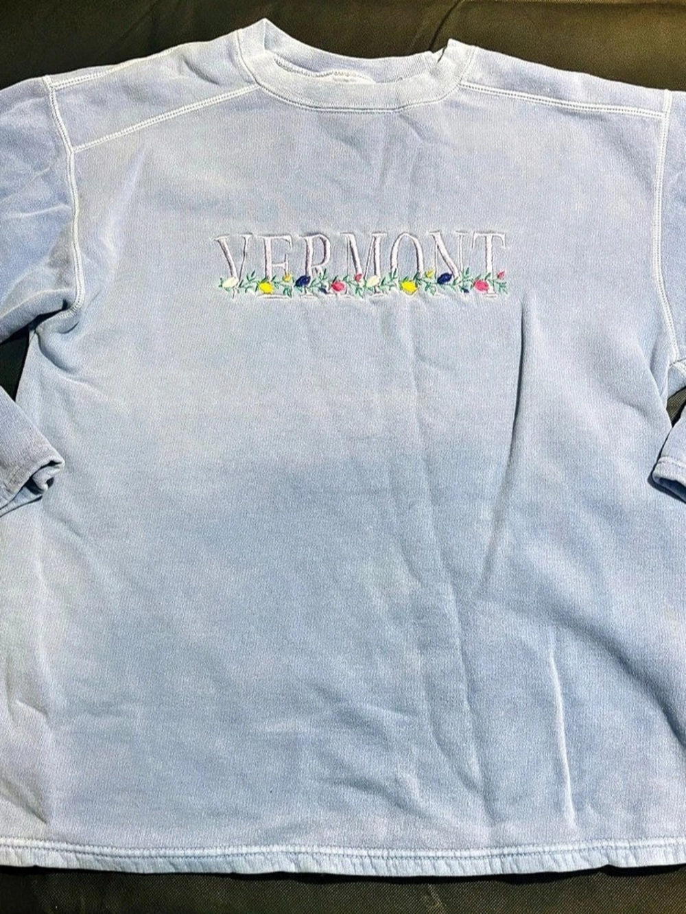 Vermont Embroidered Lavender Crew Neck Size S 100% Cotton. #Grandmacore